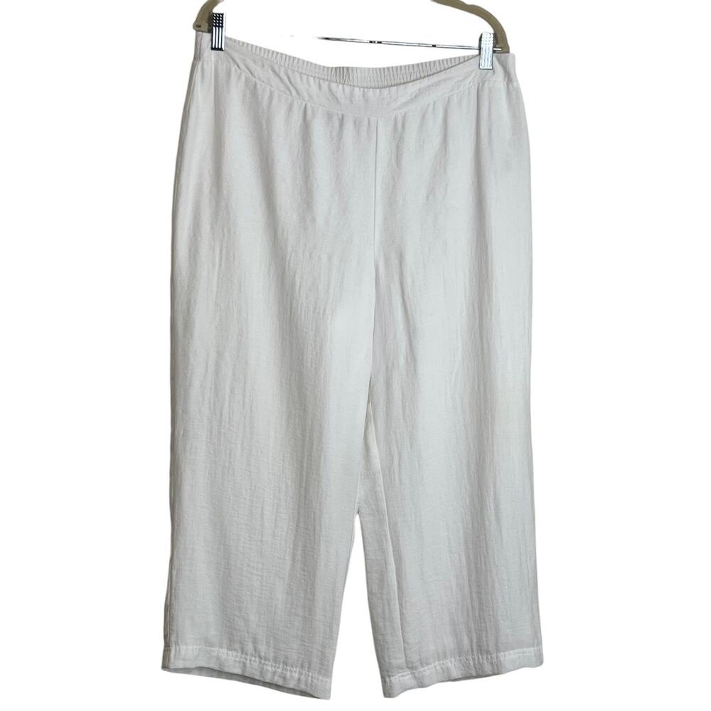 Chicos Easywear Pants Large White Cropped Pull-On Relaxed Wide Leg Lined Casual